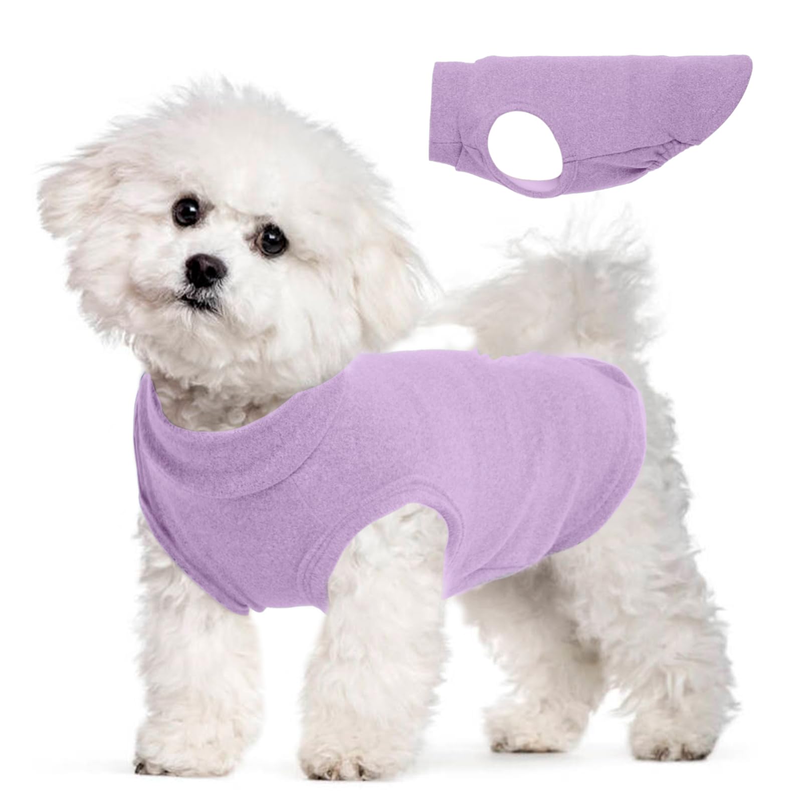 MORVIGIVE chaleco polar para perro tamano M lavanda, abrigo suave para paseos.
