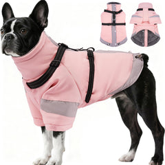 Morvigive abrigo-invierno para perro con arnés integrado, ideal para paseos seguros.