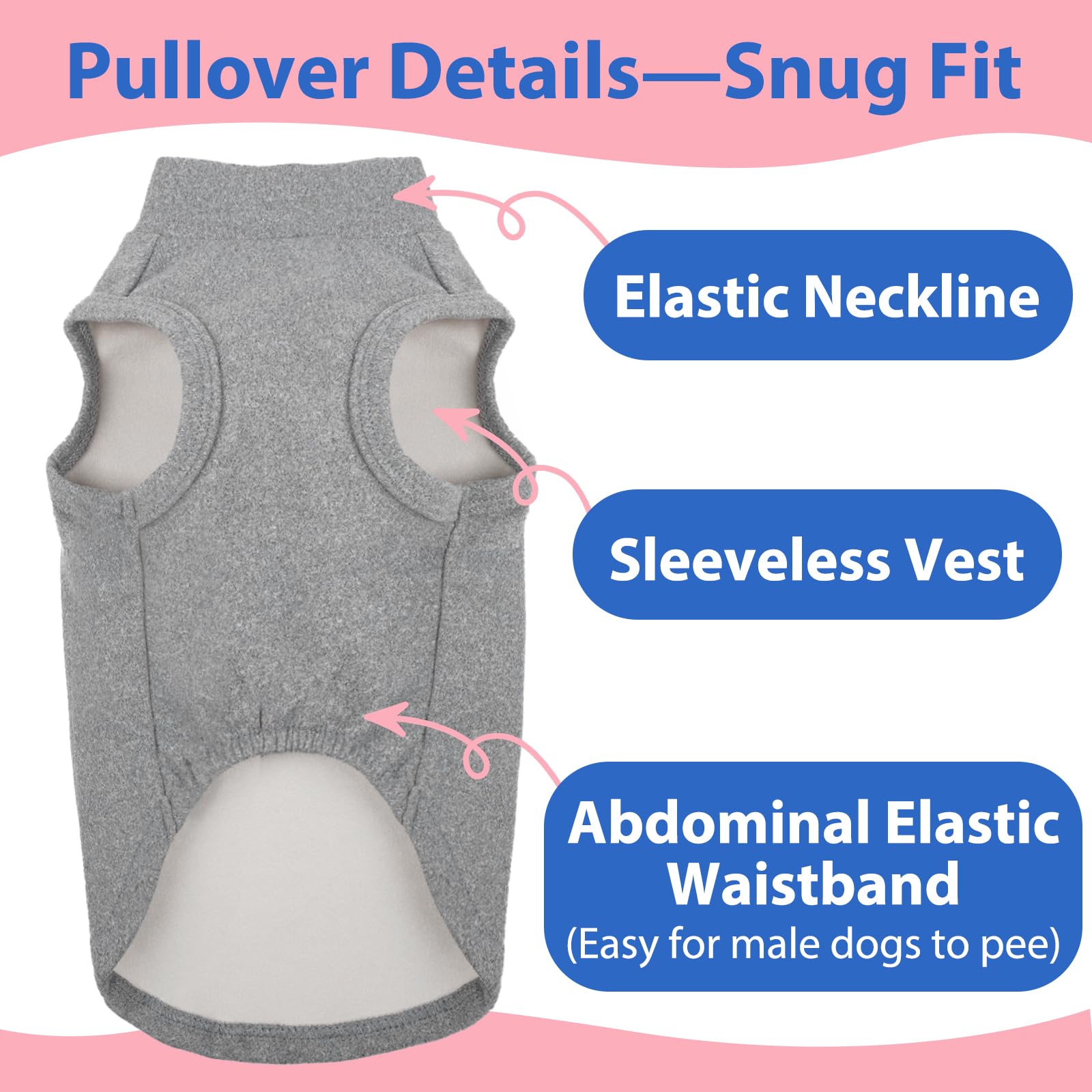 Detalle del tejido suave MORVIGIVE en chaleco polar para perro gris