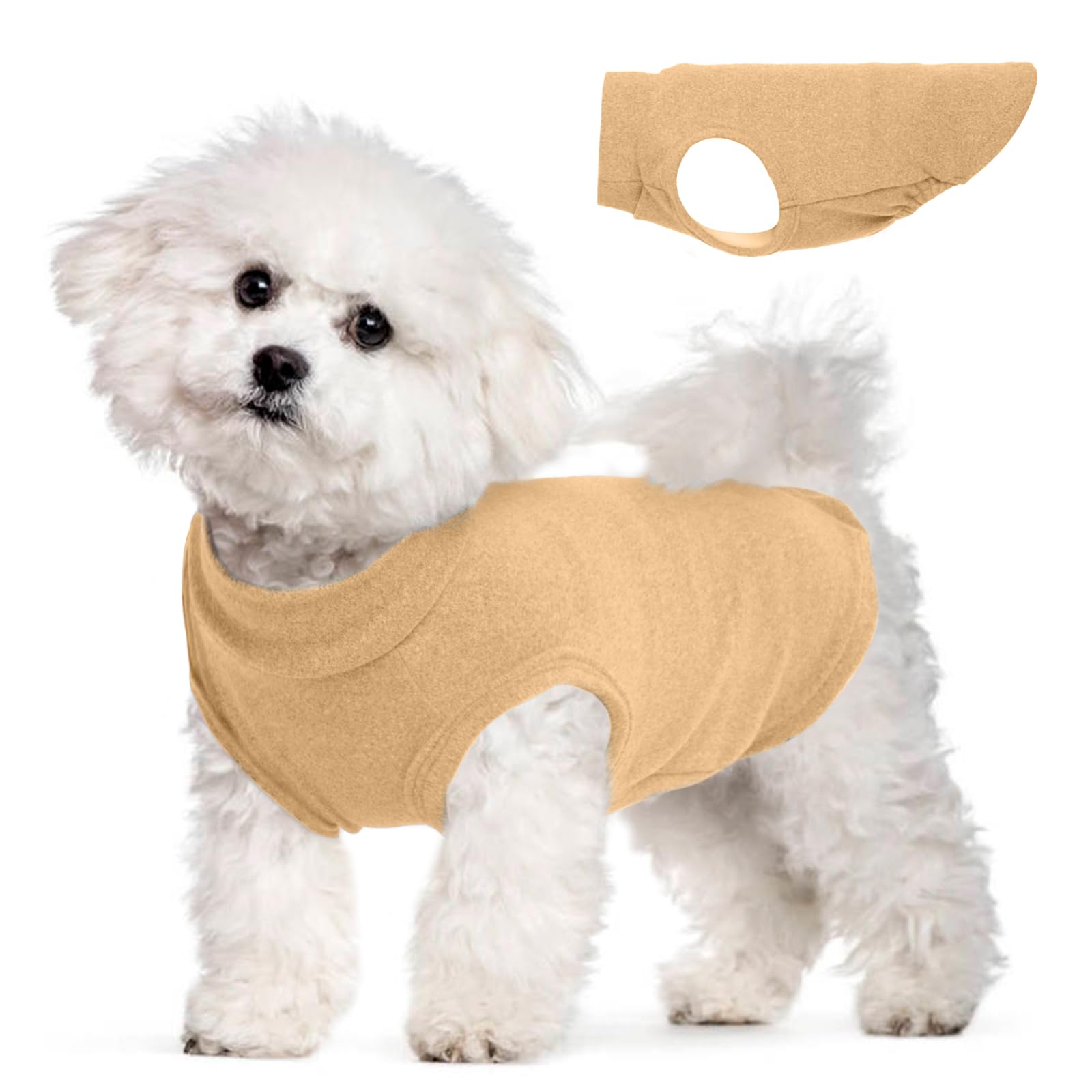 Chaleco MORVIGIVE para perro caqui frente, ideal para paseos en clima fresco