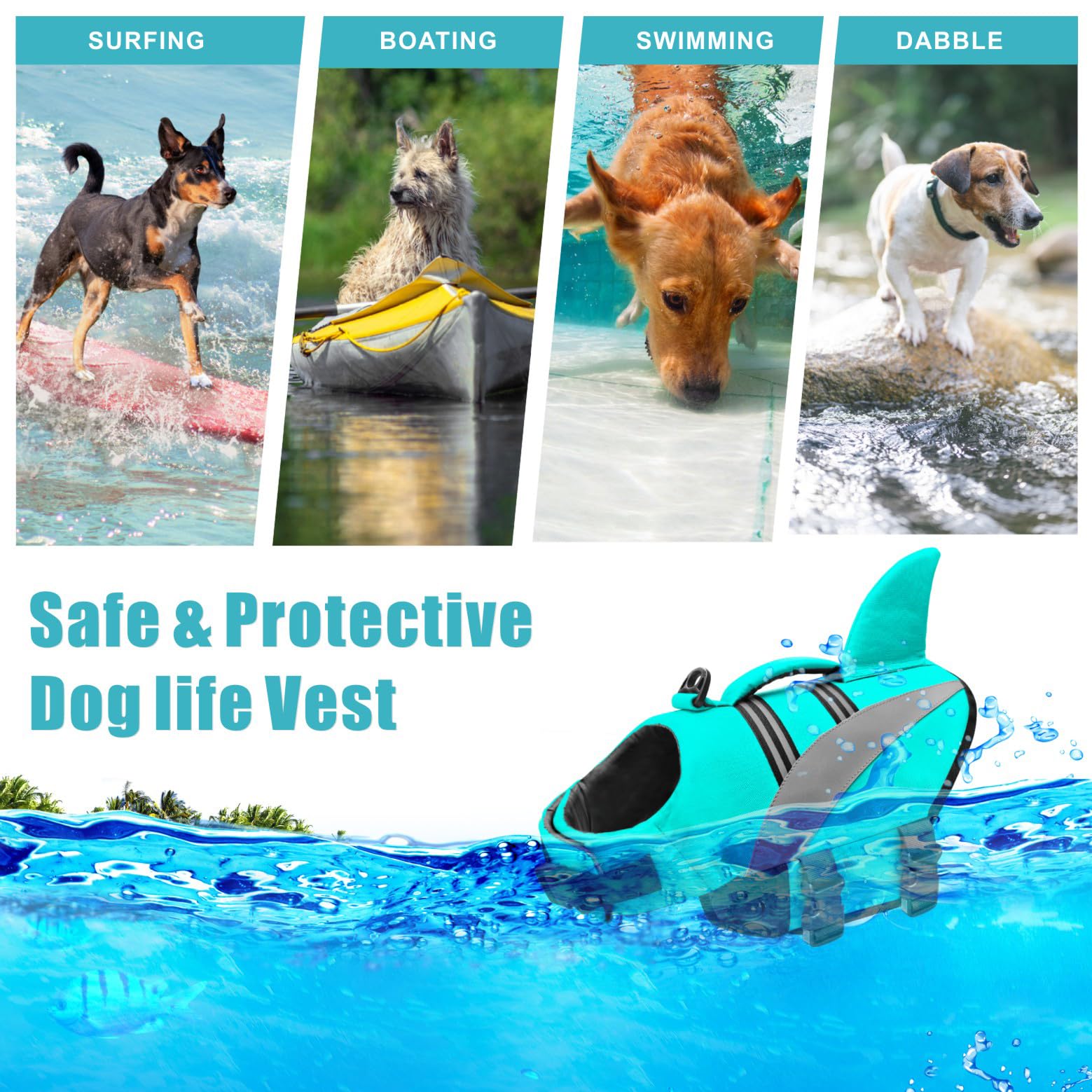 Mosucoirl chaleco con diseño aleta tiburón, visibilidad para localizar al perro