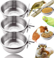 MotBach cuenco de alimentación para aves en acero inoxidable, ideal para jaula con tres piezas.