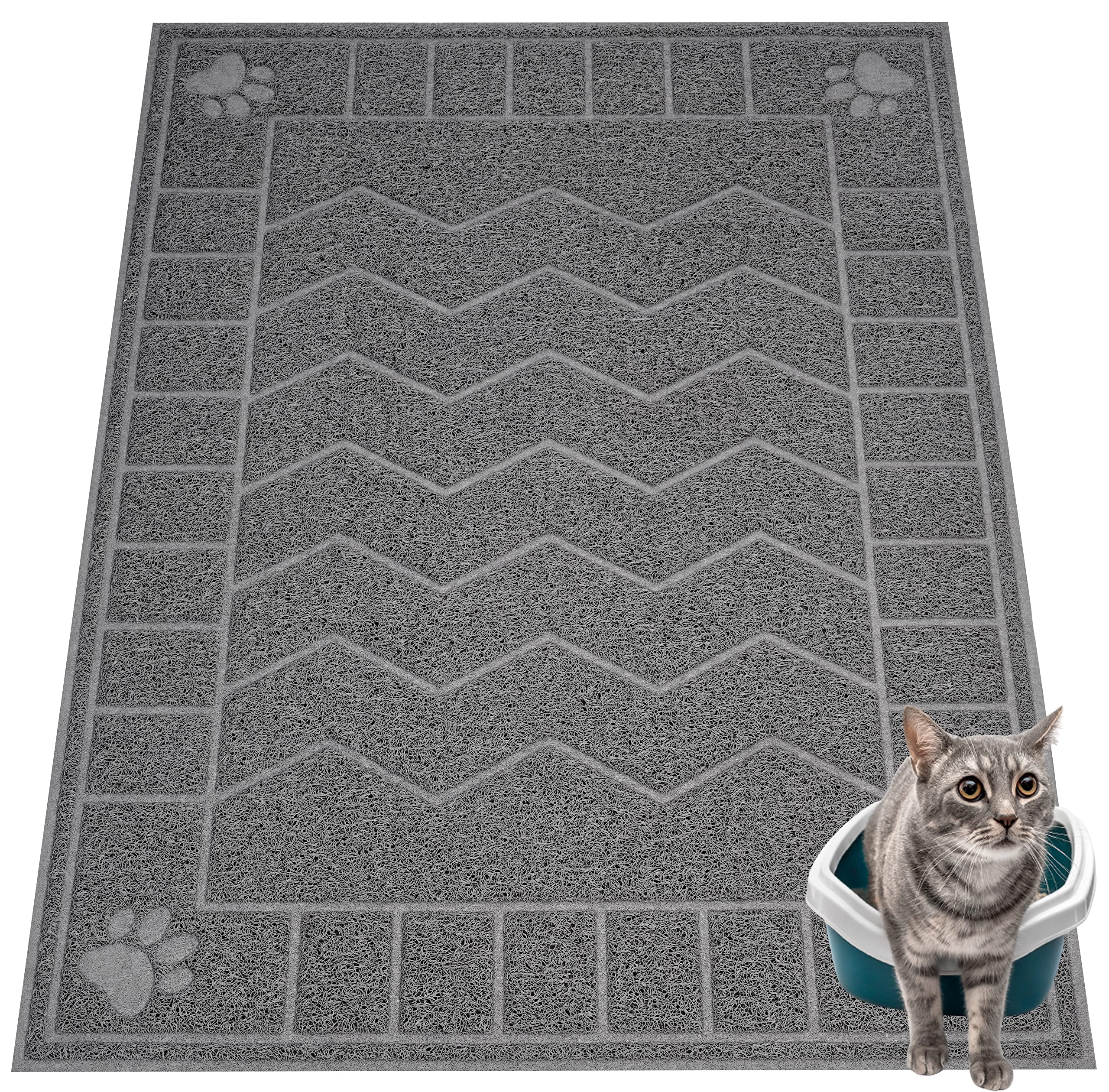 Alfombra Motsamla para arena de gato 47x35 captura la arena y facilita la limpieza.