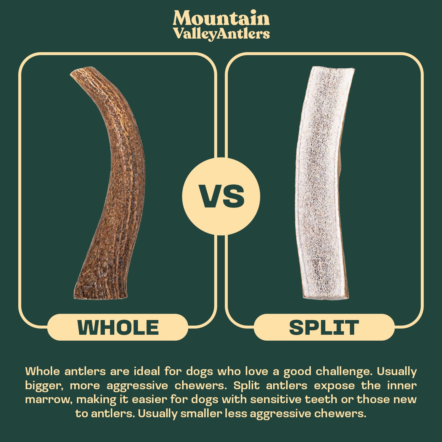 Mountain Valley Antlers para perros, talla grande para razas grandes.