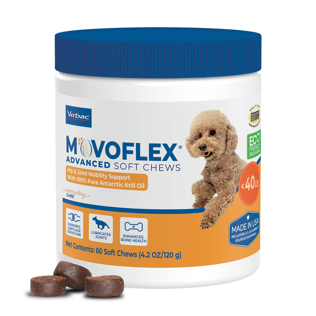 Movoflex demuestra un bocado suave para cadera y articulaciones de perros pequeños.