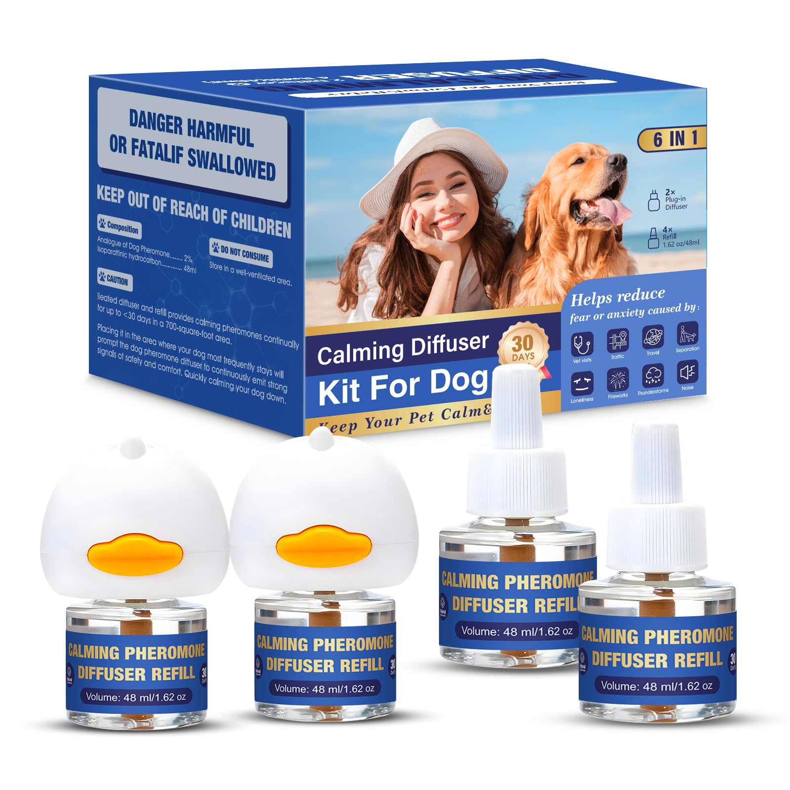 MOYAMUTU difusor calmante para perros con dos unidades enchufables para tranquilidad en casa.