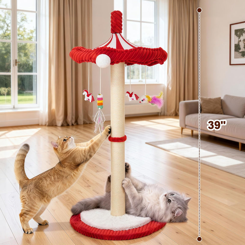 MOYMO Merry-Go-Round con colgantes para diversión interactiva de gatos.