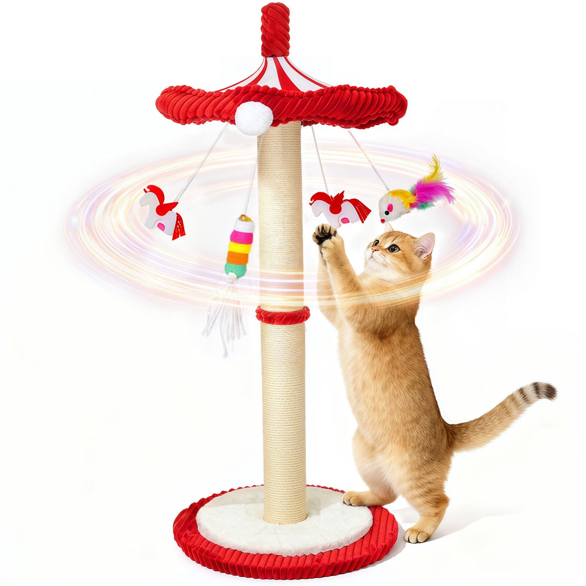 MOYMO Merry-Go-Round, rascador de 39 pulgadas para gatos grandes en interiores.
