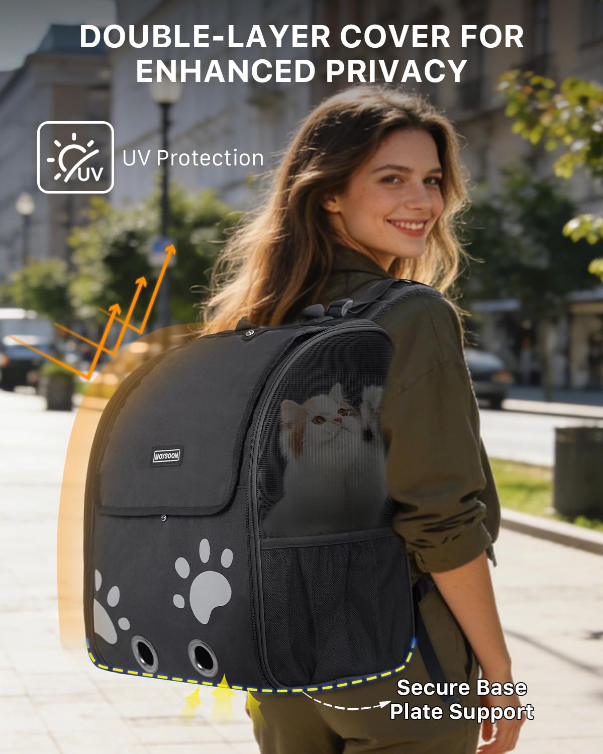 Moysoon mochila para gato con asa de confort y ajuste seguro