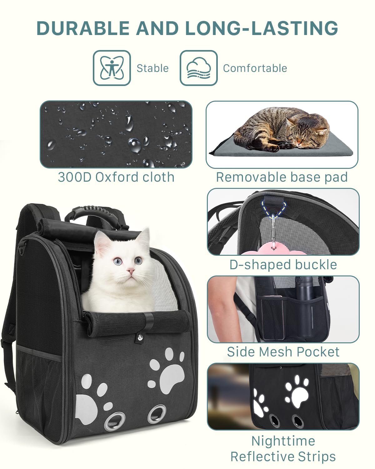 Moysoon mochila para gato espalda con correas ergonómicas
