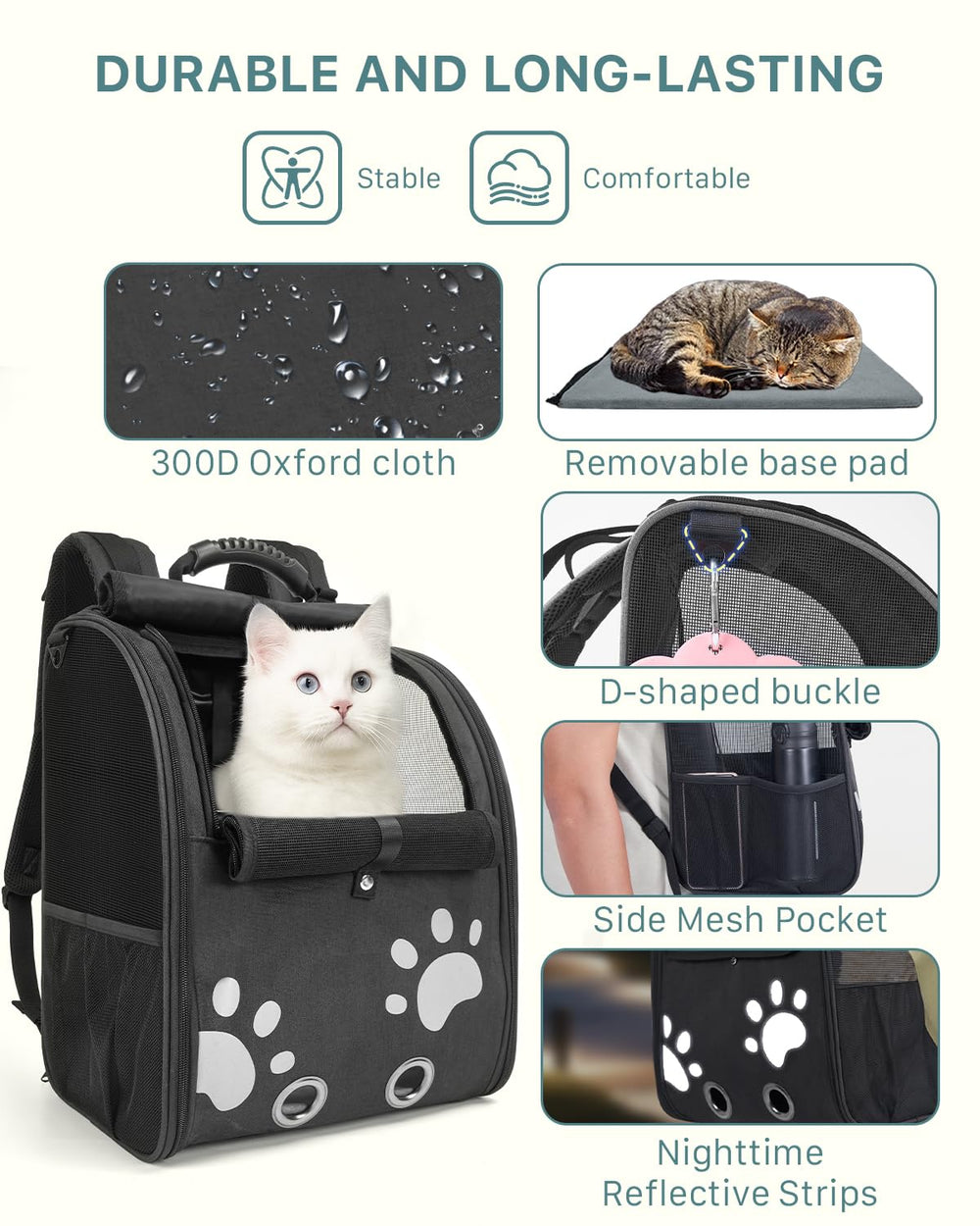 Moysoon mochila para gato espalda con correas ergonómicas