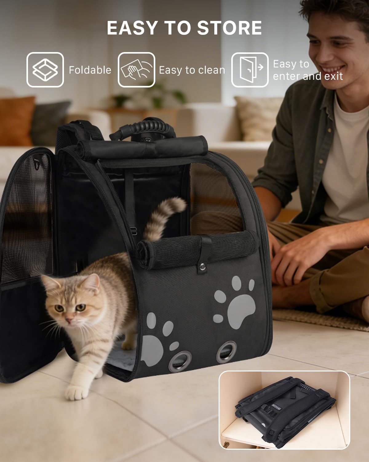 Moysoon mochila para gato interior espacioso para mascota hasta 15 lb