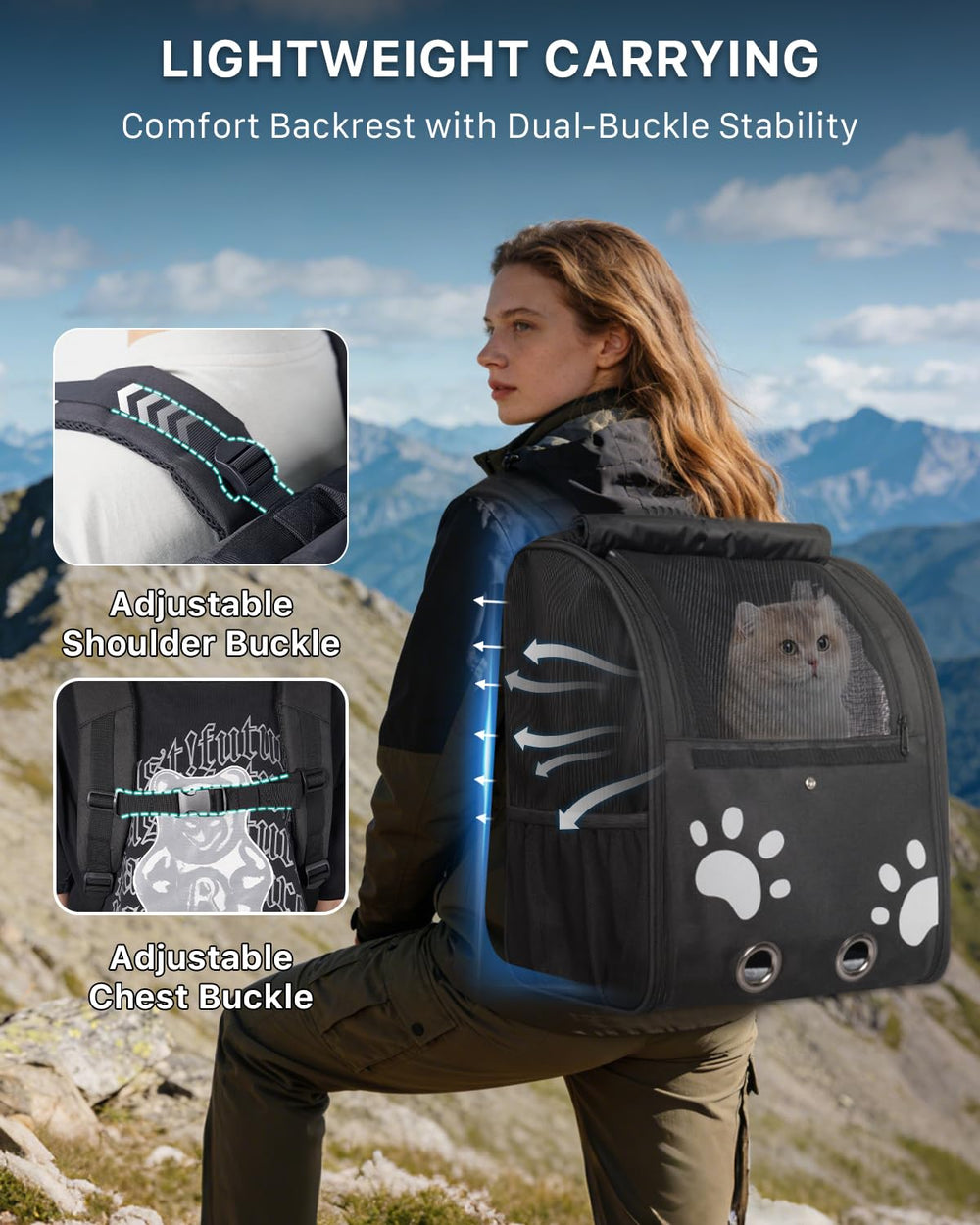Moysoon mochila para gato con ventilación perimetral para flujo de aire