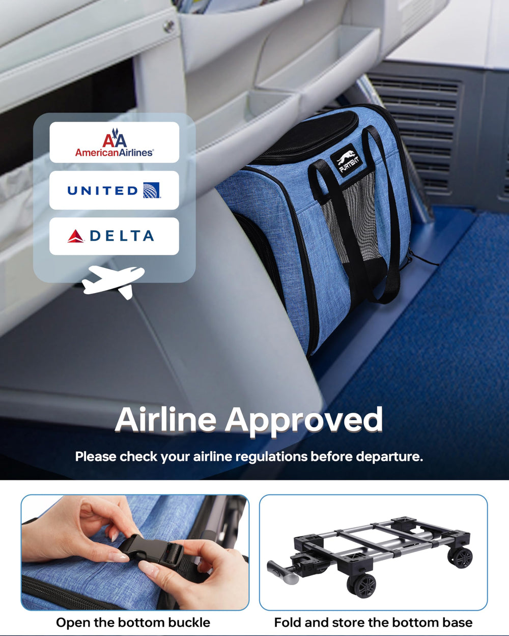 Moysoon transportín apto para cabina, certificado para uso en aerolíneas.