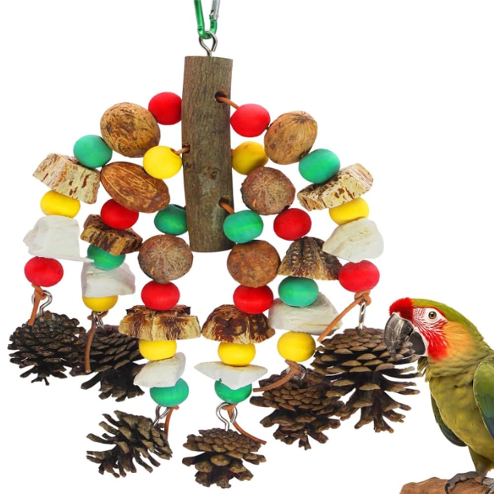 MQUPIN juguete para loros de madera natural, estimula el pico y la exploración.
