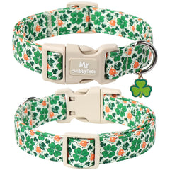 Collar verde con trébol de MR.CHUBBYFACE, diseño festivo para momentos especiales.