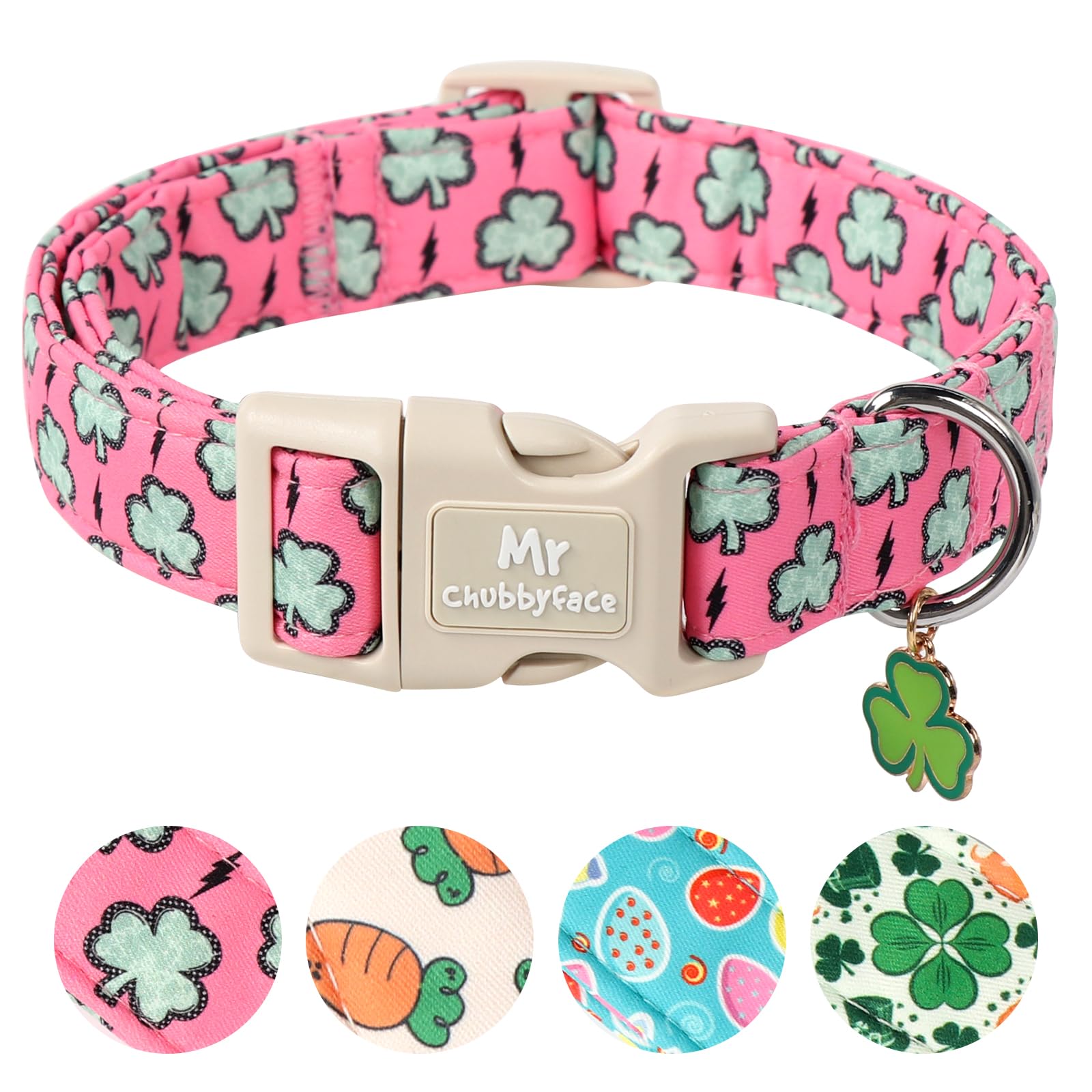 Collar MR.CHUBBYFACE para San Patricio en rosa, cómodo y seguro.
