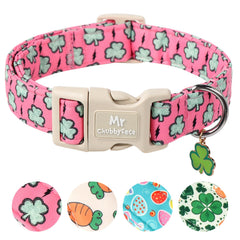 Collar MR.CHUBBYFACE para San Patricio en rosa, cómodo y seguro.