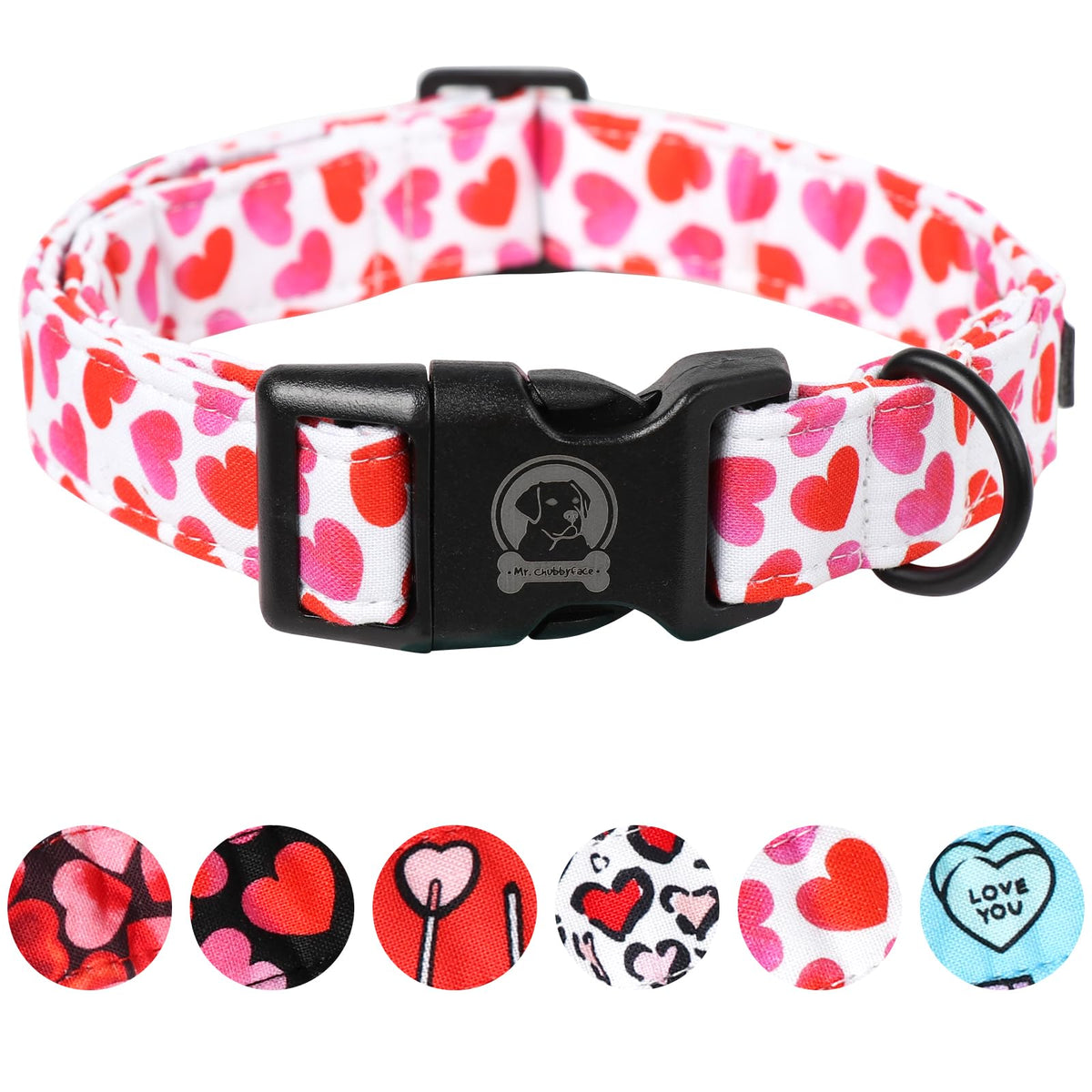 MR.CHUBBYFACE collar valentines corazon blanco, cómodo para paseos diarios.