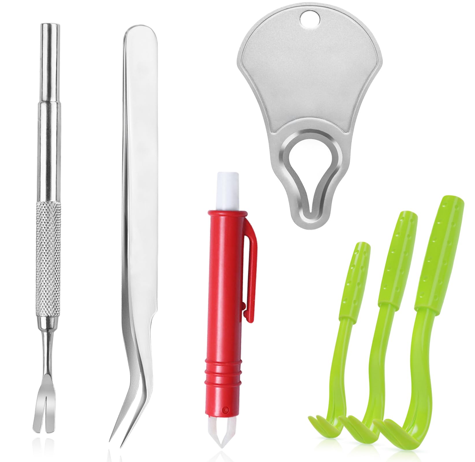 Kit Mrcopetal con cuatro modelos para quitar garrapatas, ideal para mascotas y personas.
