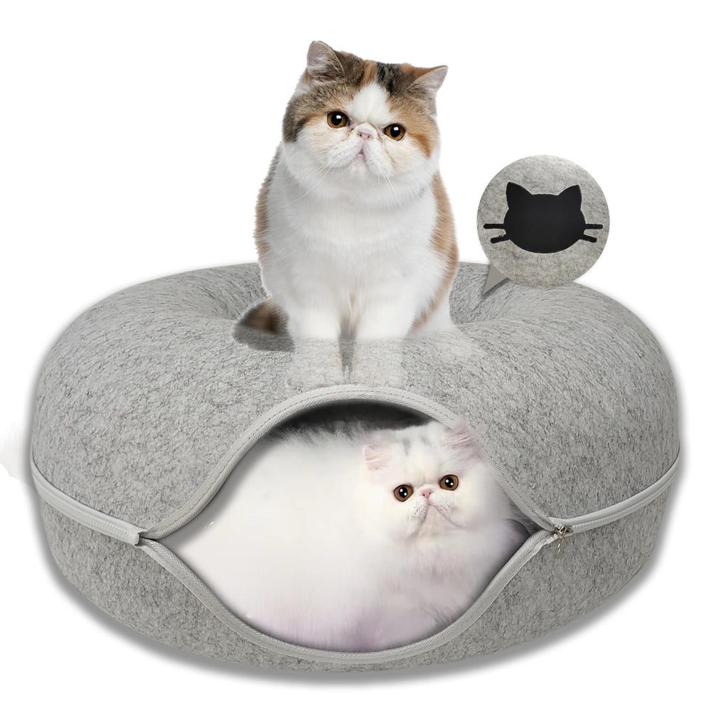 Mrocioa Cama túnel Donut para gatos grandes, gris claro, uso interactivo