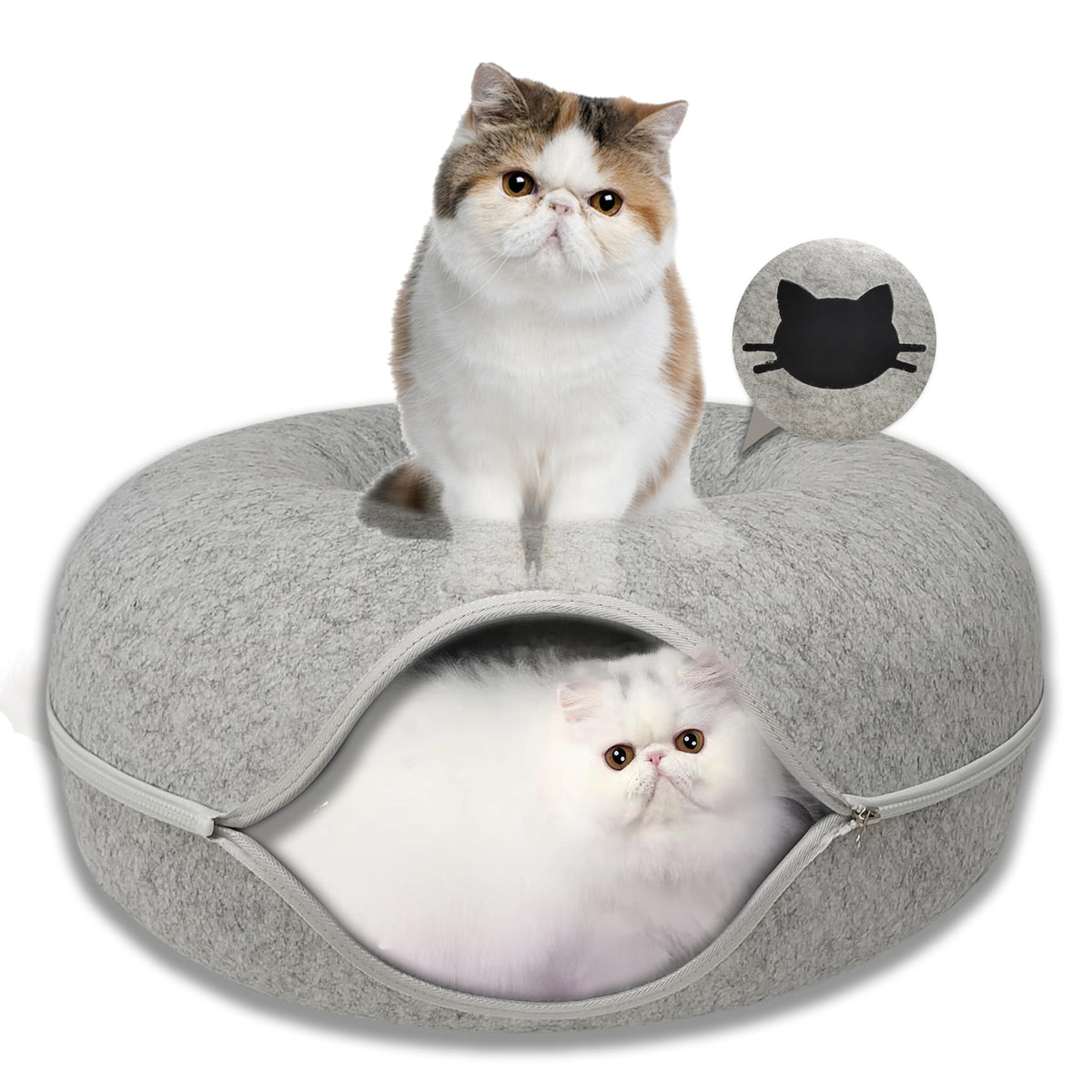 Mrocioa Cama túnel Donut para gatos grandes, gris claro, uso interactivo