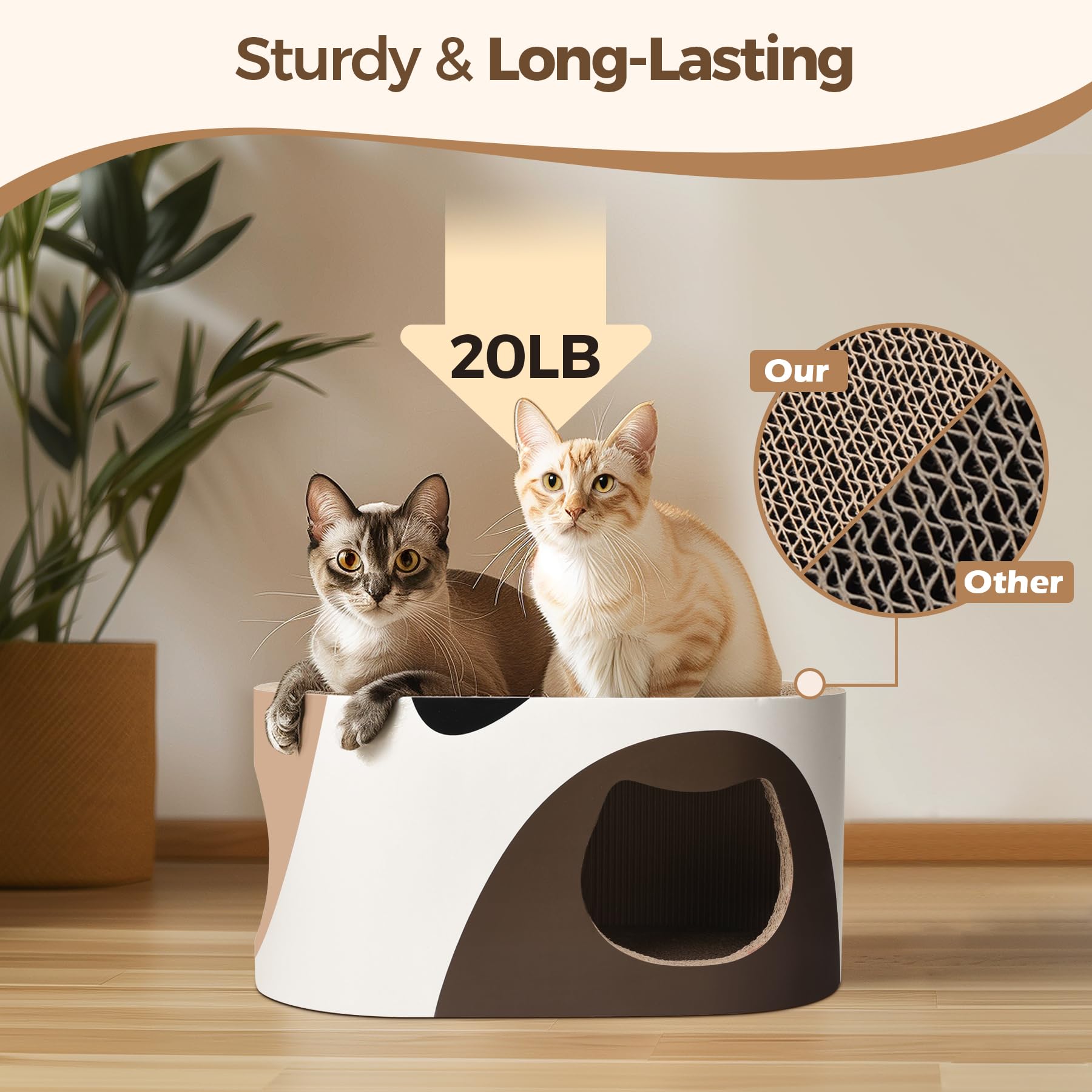 MSBC Big Cat Scratcher Lounge hecho de cartón reciclado y adhesivo de maíz.