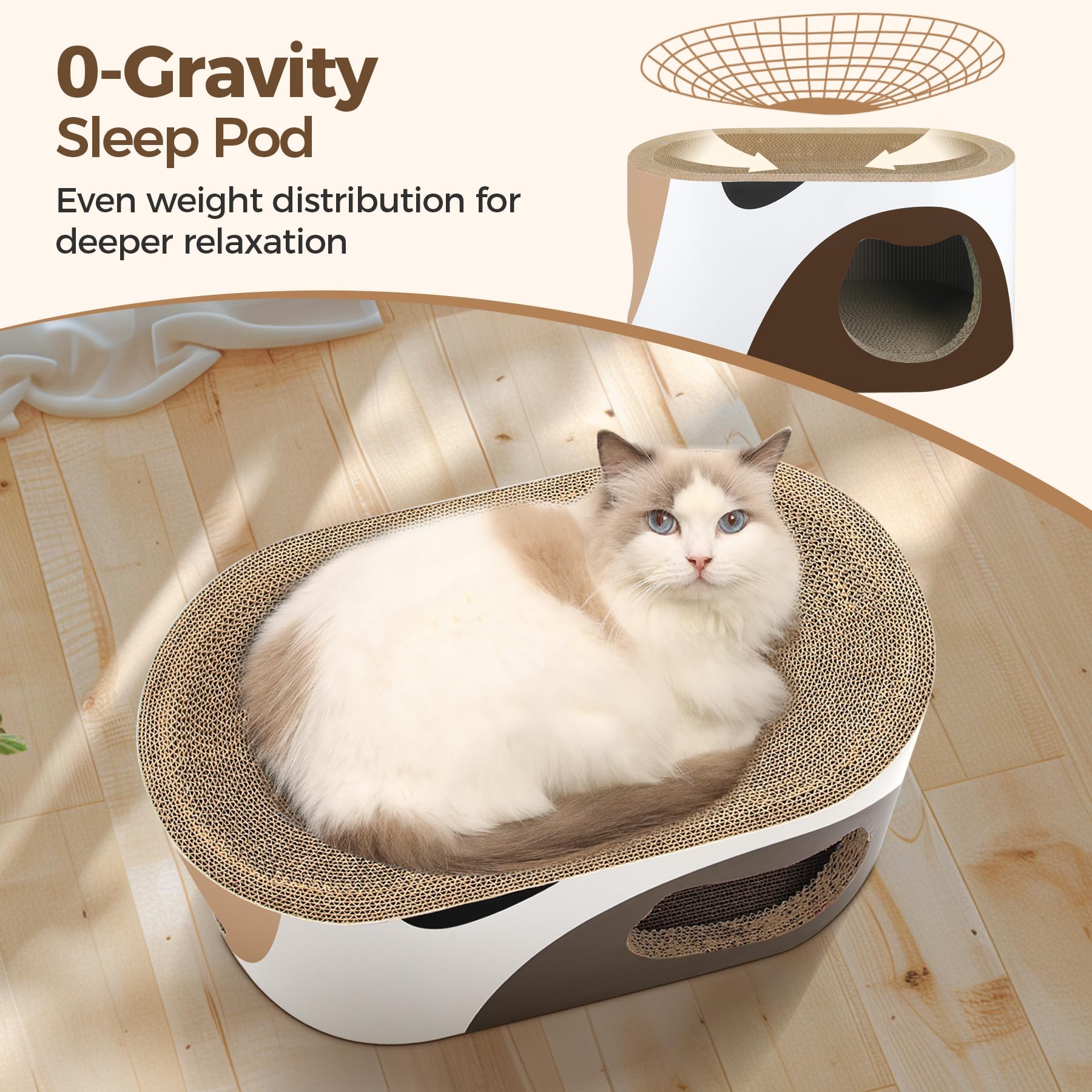 MSBC Big Cat Scratcher Lounge: diseño concavo superior para dormir cómodo.