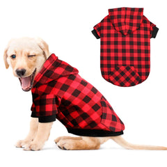 Mtliepte sudadera para perro a cuadros rojos con gorro, ideal para paseos con estilo.