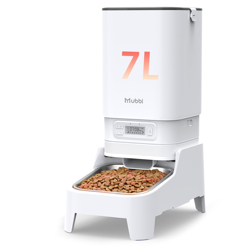 MUBBI alimentador automático para gatos con tapa lateral, mantiene la comida fresca.