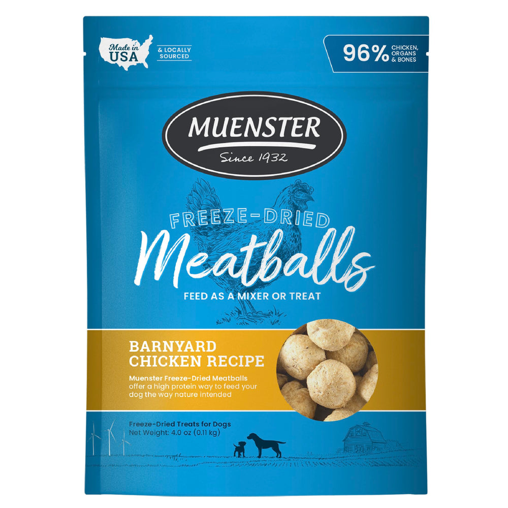 Muenster albóndigas-pollo-deshidratadas: premio delicioso para perros.