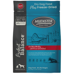 Muenster Perfect Balance con croquetas de puerco deshidratado para perros, sabor y proteína.