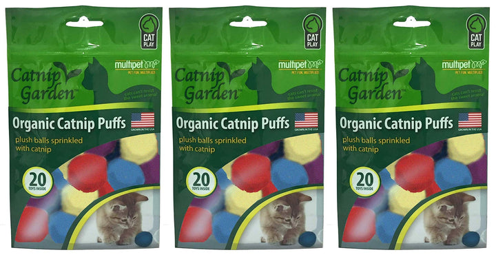 Multipet hierba gatera bolitas, juego suave para gatos, fomenta actividad física y entretenimiento.