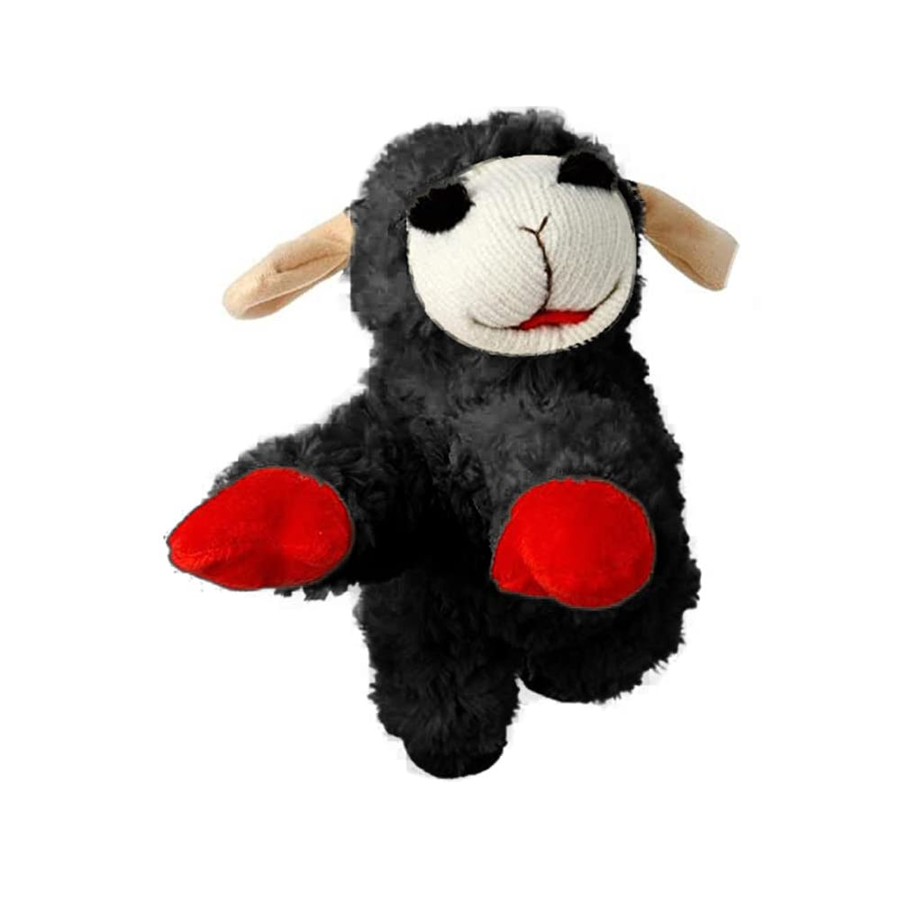Multipet Lamb Chop 6in vista trasera: diseño clásico y colores blanco negro marrón