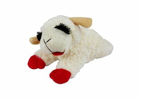 Multipet Lamb Chop con etiqueta de producto para regalo.