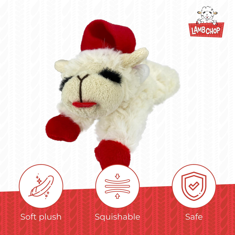 Multipet Lamb Chop con sonido chirriante, peluche interactivo para entretenimiento.