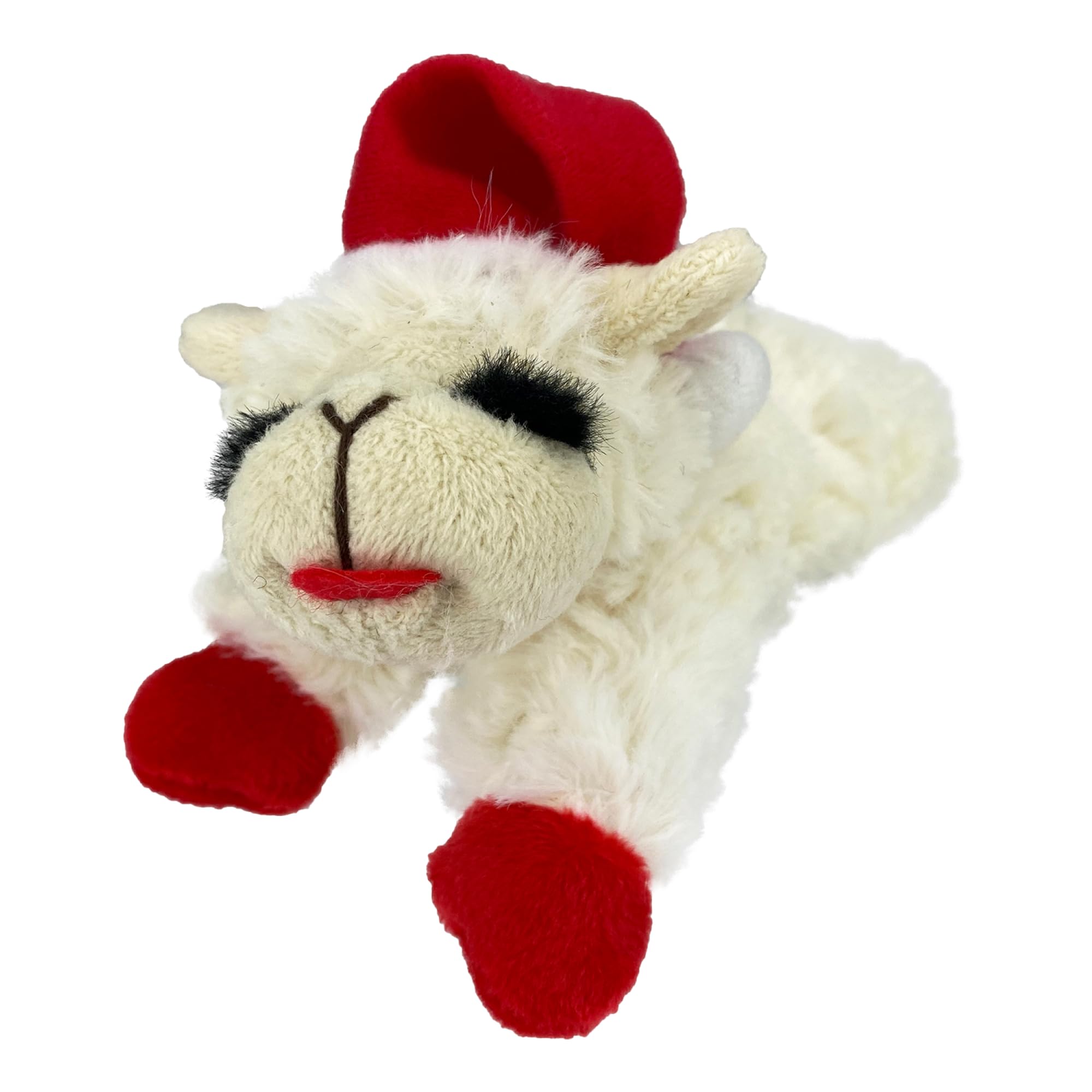 Multipet Lamb Chop peluche con gorro de Santa, ideal para juego y abrazos festivos.