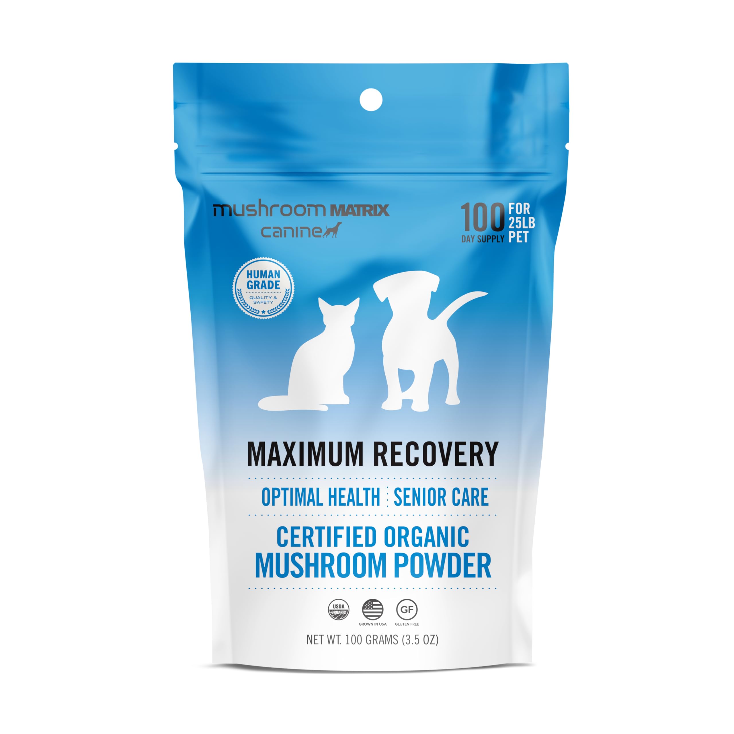 Polvo orgánico de Mushroom Matrix Canine para bienestar diario de tu mascota.