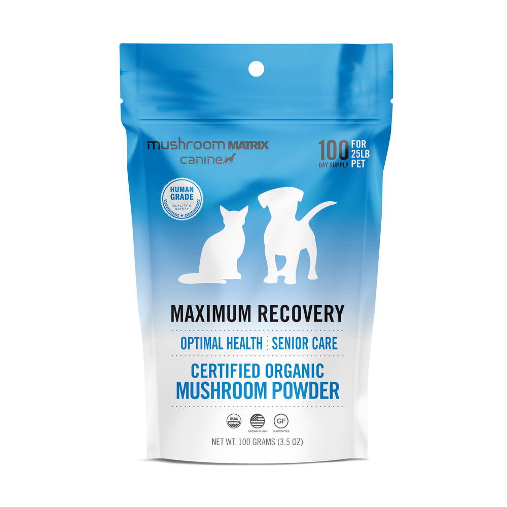 Polvo orgánico de Mushroom Matrix Canine para bienestar diario de tu mascota.