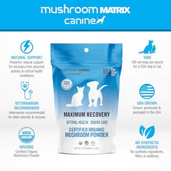 Pote de 100 g de Mushroom Matrix Canine para uso diario.