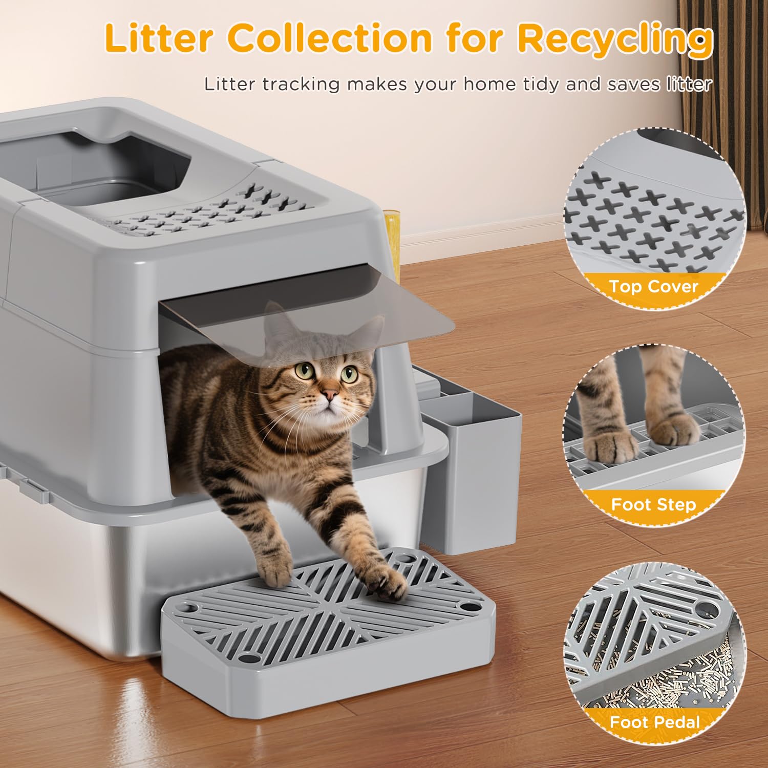 Mutrelenx: caja-arena metallica modo cerrado, espacio privado para gatos activos.