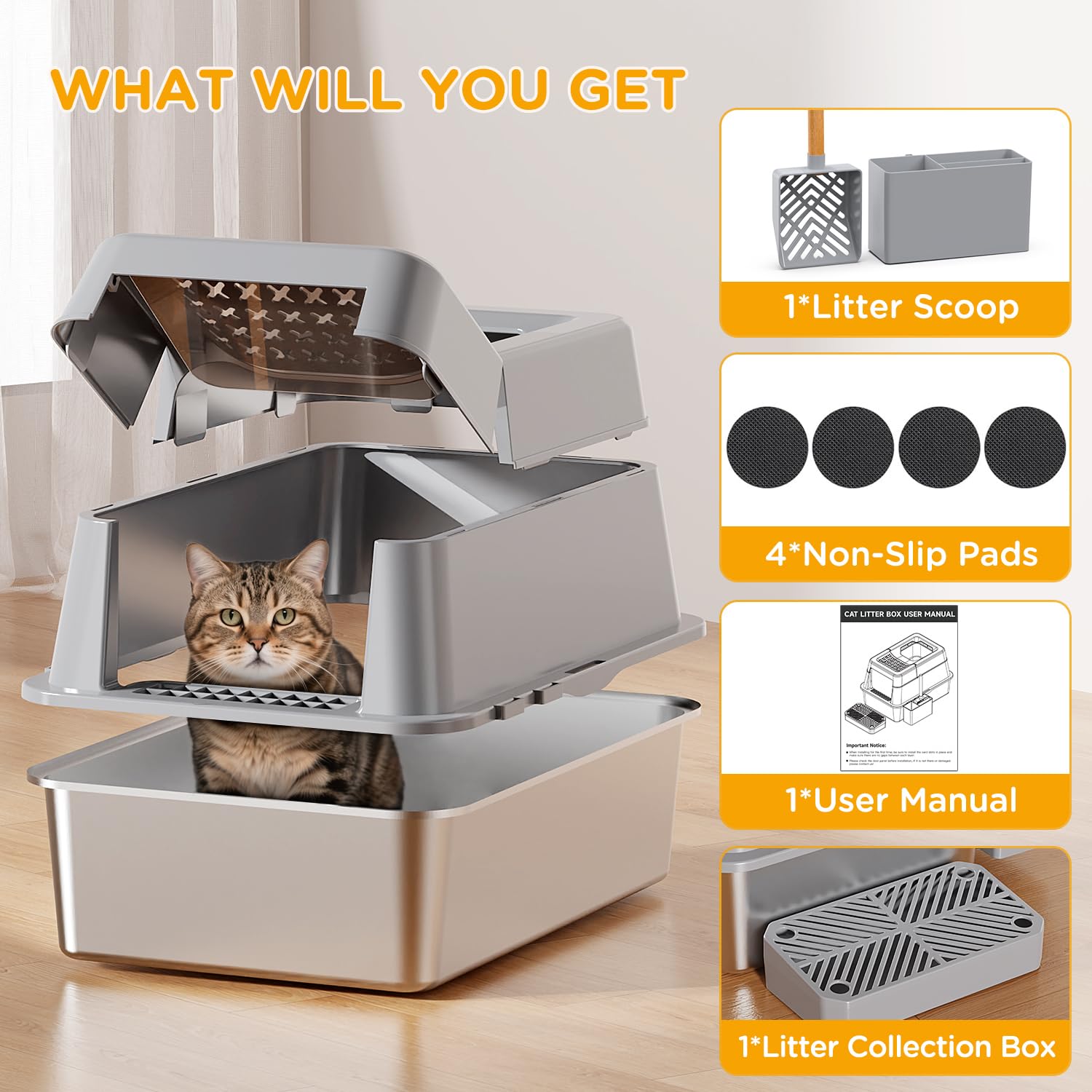 Mutrelenx: caja-arena metallica con recolección de residuos, suelo más limpio.
