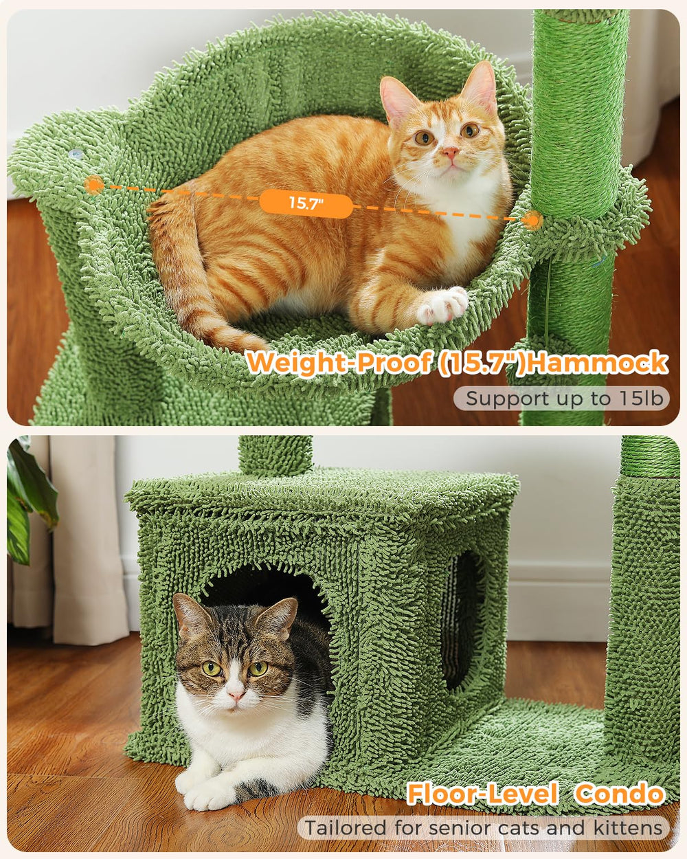 MUTTROS Árbol cactus para gatos con bola de juego reemplazable.