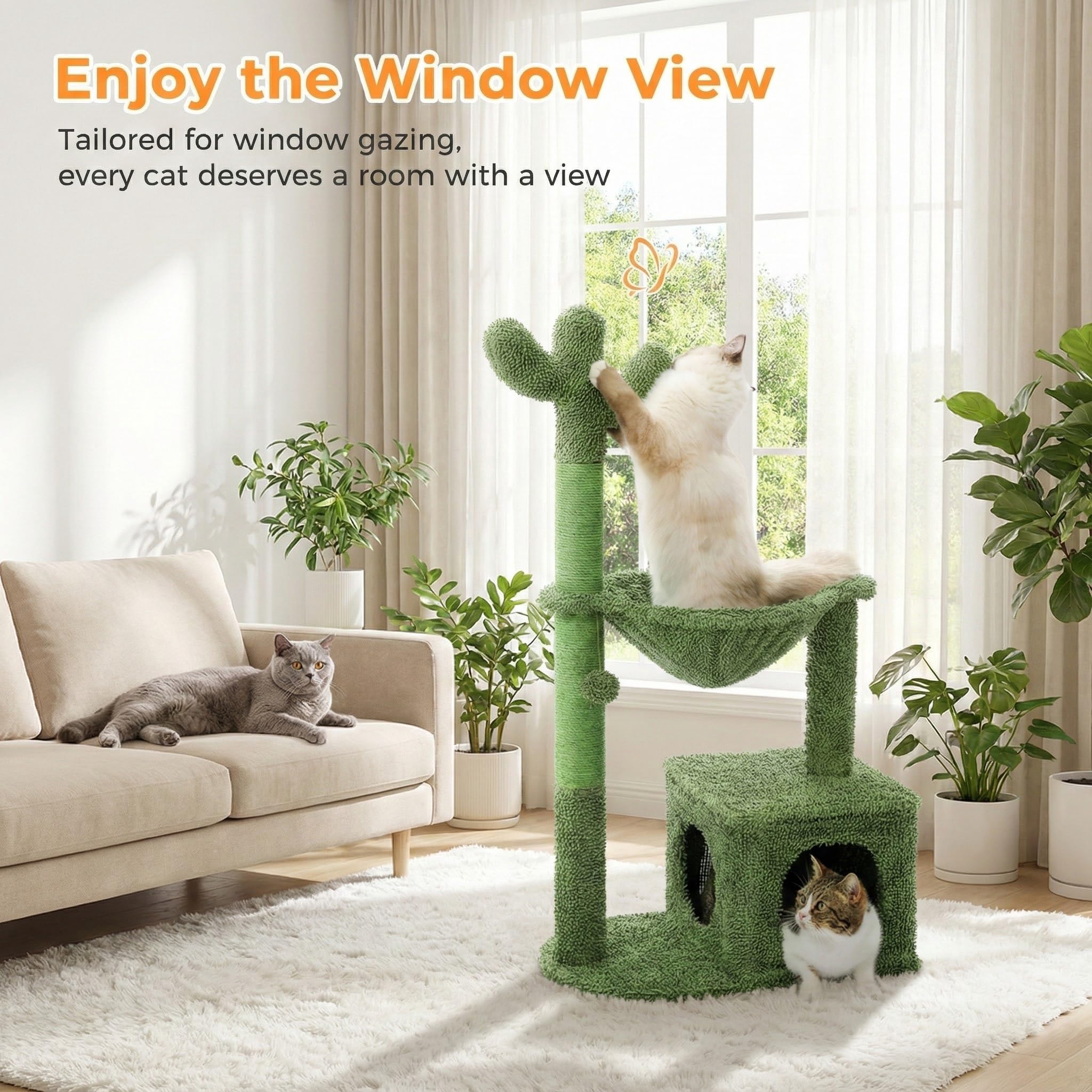 MUTTROS Árbol cactus para gatos con condo acolchado para privacidad.