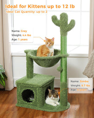 MUTTROS Árbol cactus para gatos con hamaca de metal para relajación estable.