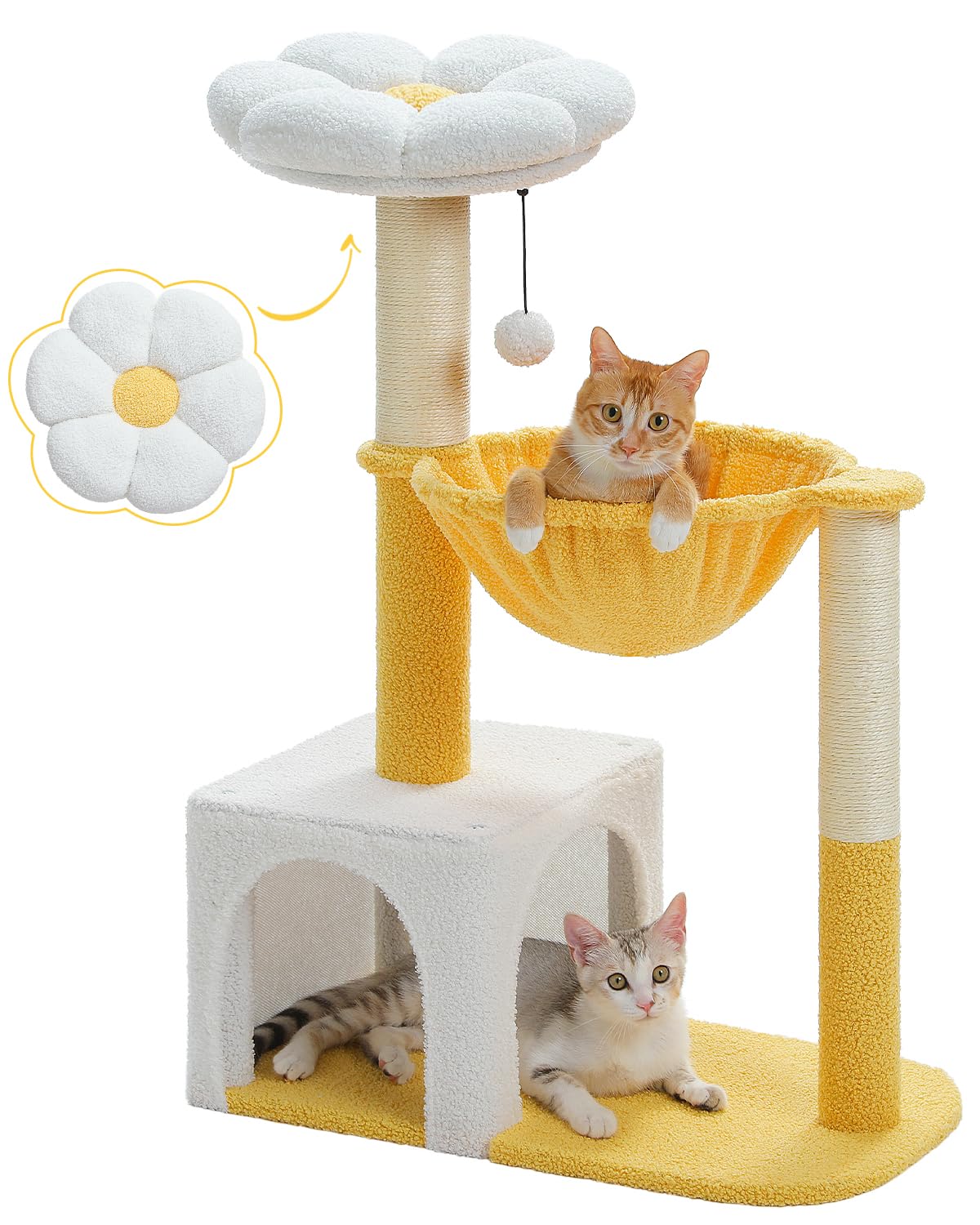 MUTTROS cama-gato-tapa-flor-blanca, punto de observación elevado.