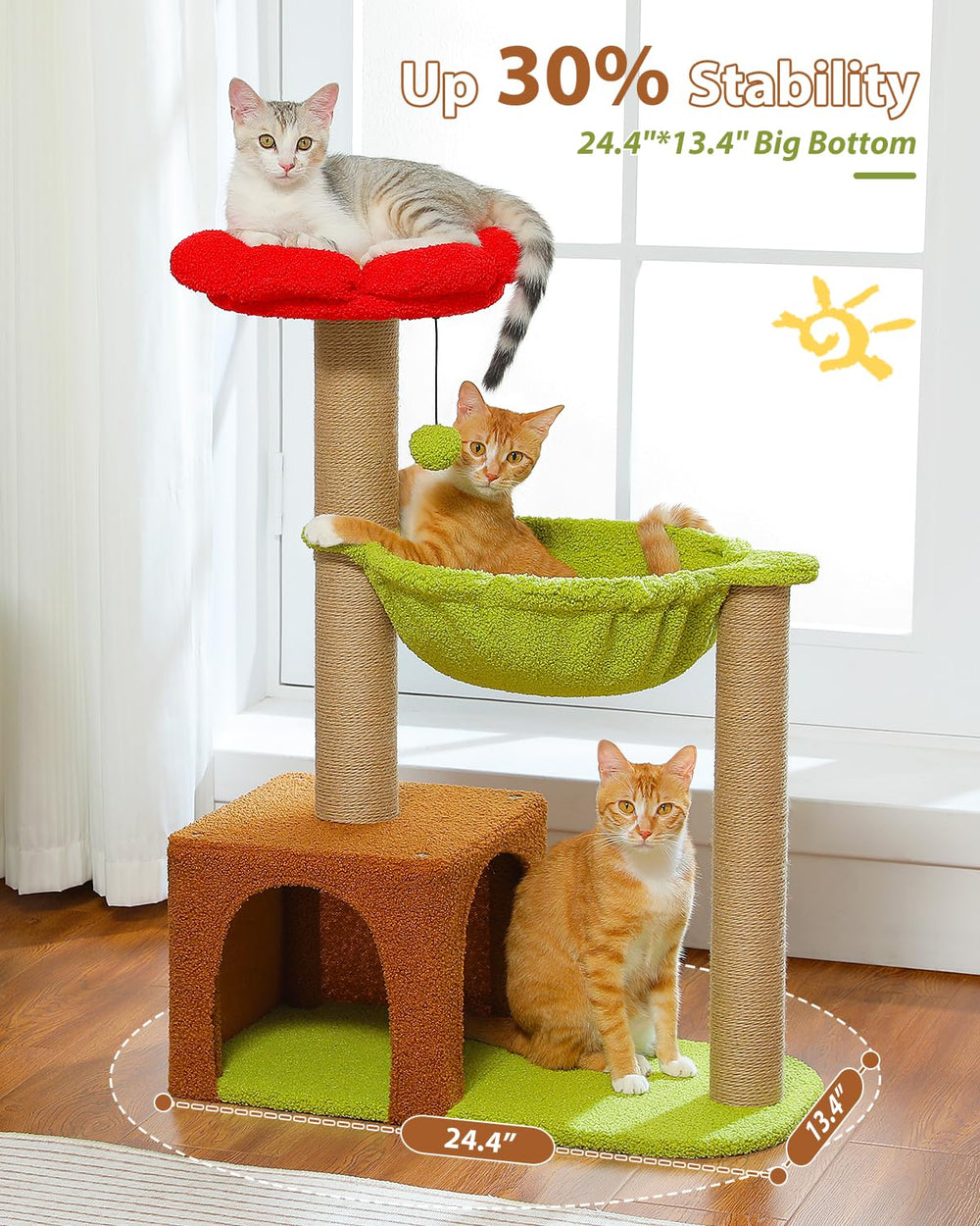 MUTTROS Flower Cat Tree: base espaciosa que ofrece mayor estabilidad.