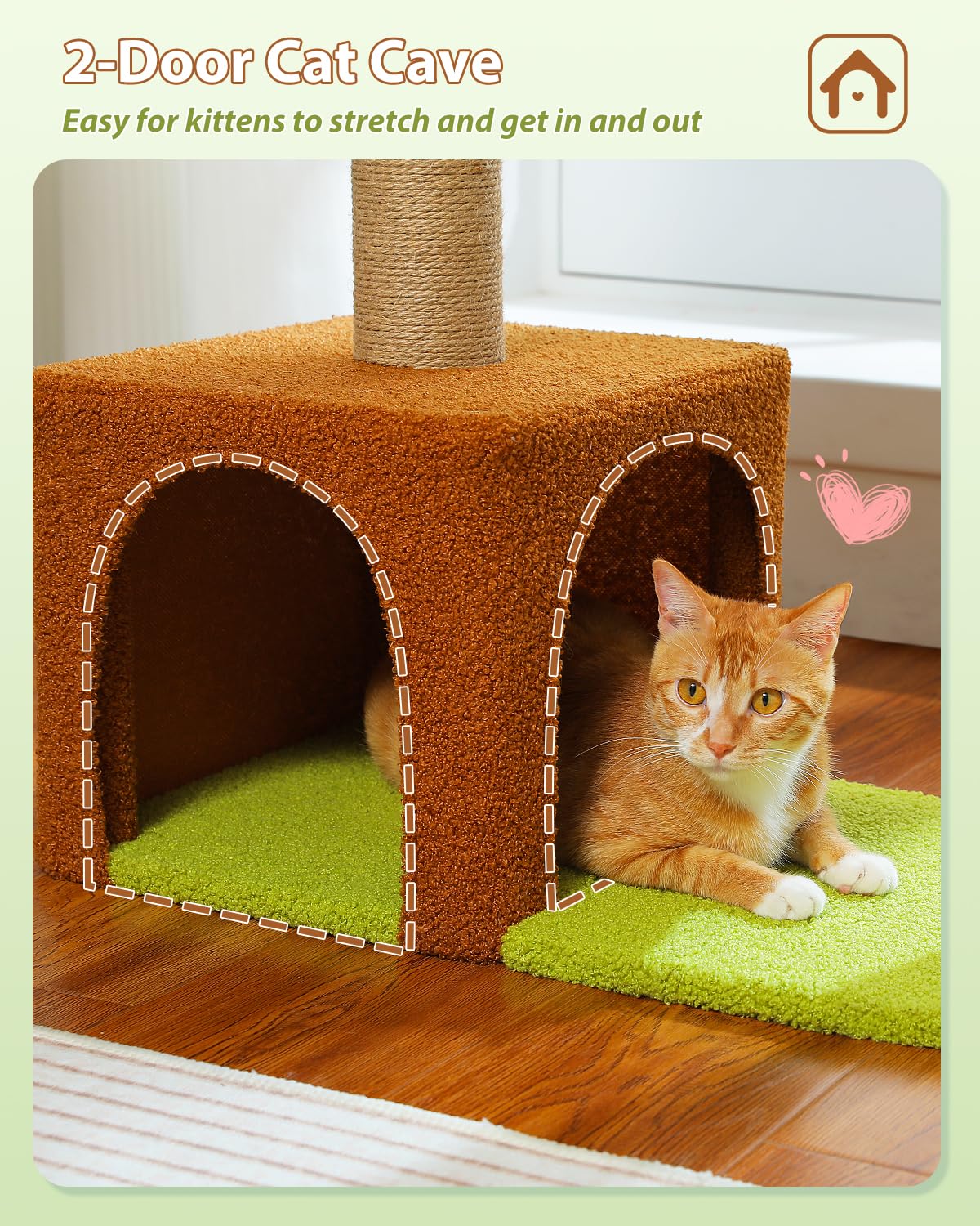 MUTTROS Flower Cat Tree: casita marrón, refugio acogedor para gatos curiosos.