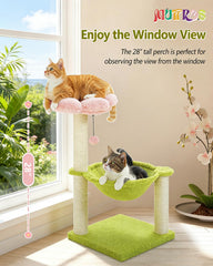 MUTTROS Flower Cat Tree con hamaca rosa, espacio suave para gatos pequeños.