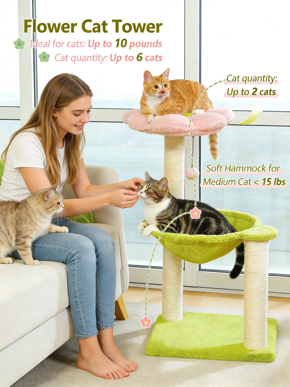 MUTTROS Flower Cat Tree percha floral, estimula curiosidad y juego.